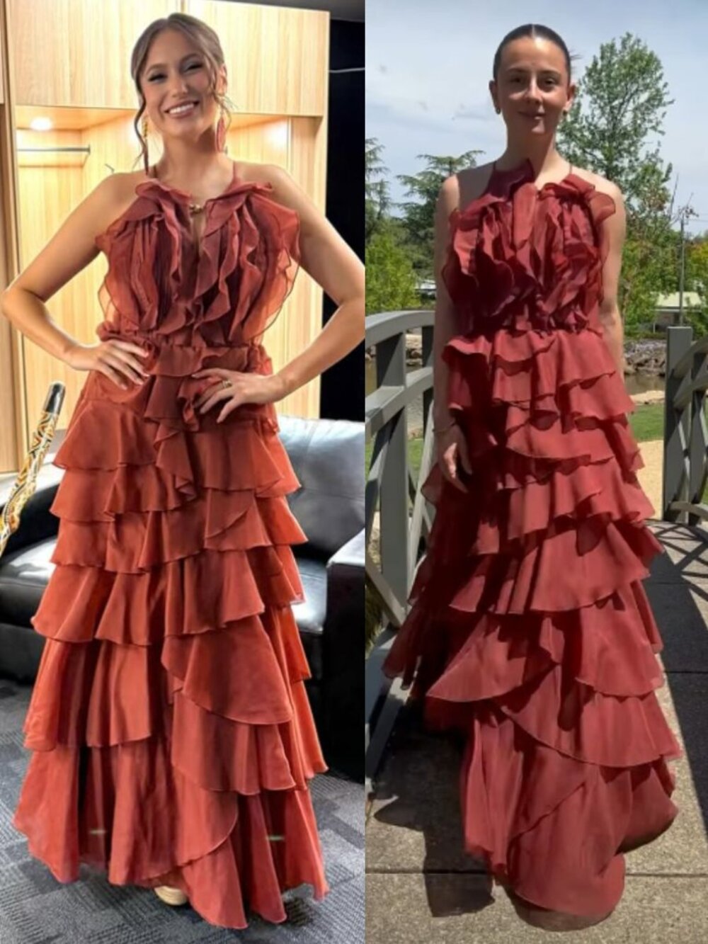 Aje Cleo Gown Rust Brown Orange Ruffle Chiffon Maxi Dress NWT Size AU 8 US 4 - Picture 3 of 13